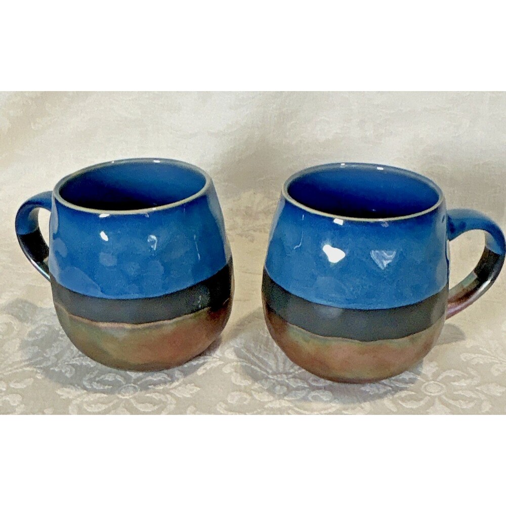 Set 2 Signature Housewares Sarah Mugs Iridescent Metallic Blue Bronze Stoneware